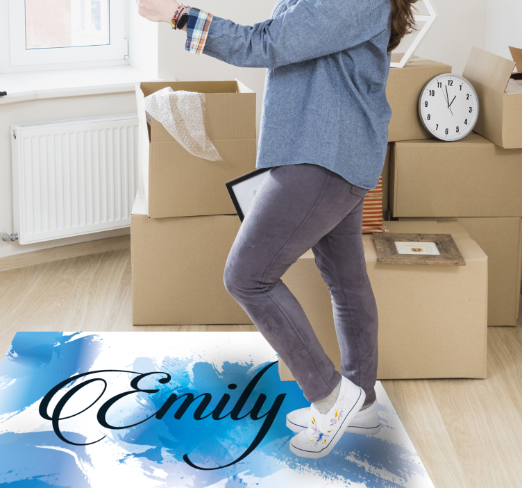 Blue splash with name teenager vinyl rug - TenStickers