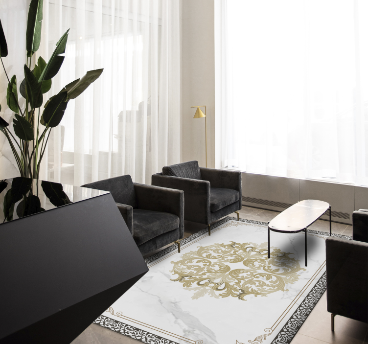 Elegant Gold Flourish marble vinyl rug - TenStickers
