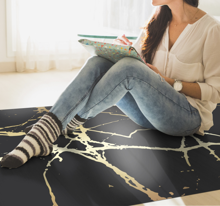 Elegant Gold Stripes marble vinyl rug - TenStickers