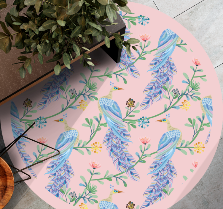 Feathered Botanicals flower vinyl rug - TenStickers