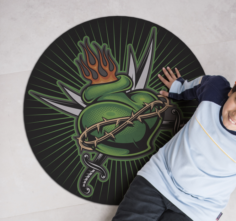 Fiery Sword Heart gaming vinyl rug - TenStickers