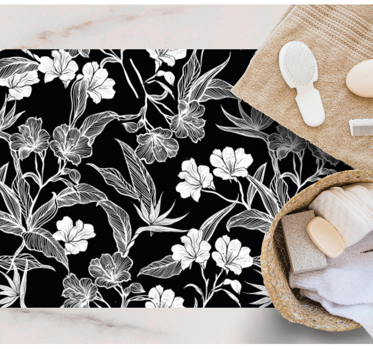 Black and white elegance flower vinyl rug - TenStickers