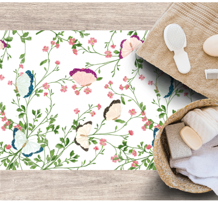 Butterfly Pattern flower vinyl rug - TenStickers