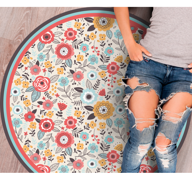 Floral Circular Design floral vinyl rug - TenStickers