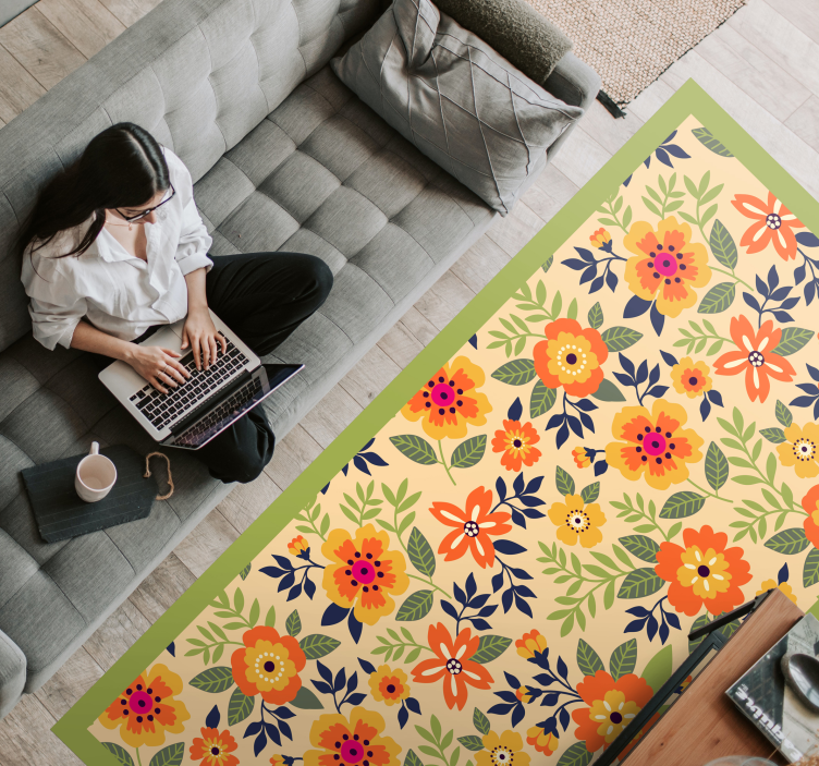 Floral Garden Motif flower vinyl rug - TenStickers