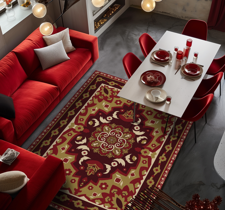 Floral geometric vintage design dining room vinyl rug - TenStickers