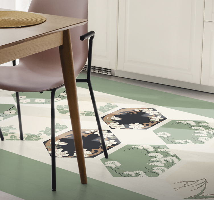 Floral Hexagons flower vinyl rug - TenStickers