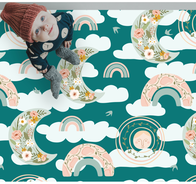 Floral Moon Rainbows kids vinyl rug - TenStickers