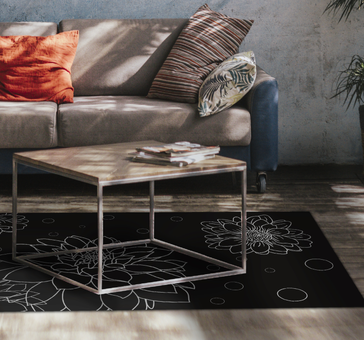 Floral Outline Contrast flower vinyl rug - TenStickers