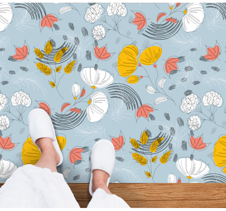 Blue pattern bloom flower vinyl rug - TenStickers