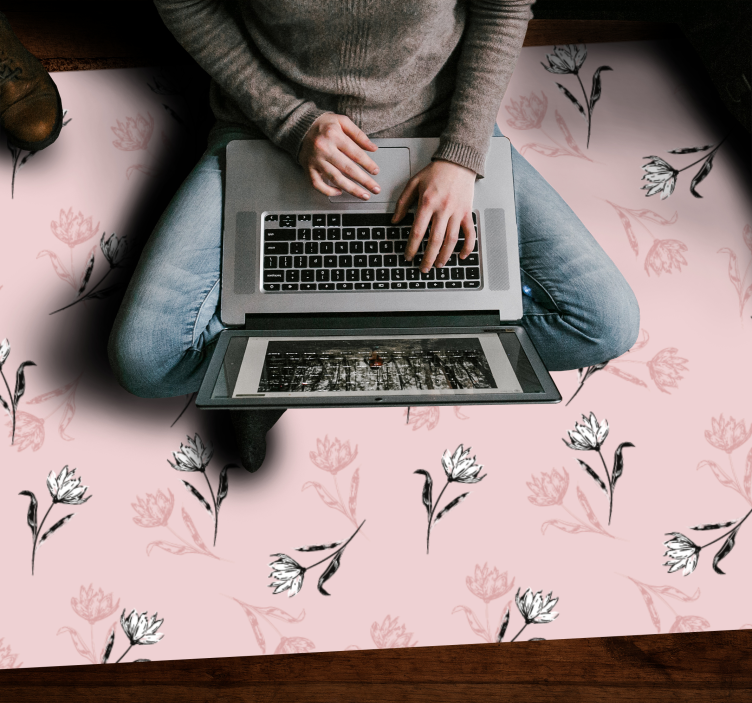 Floral Pink Background flower vinyl rug - TenStickers