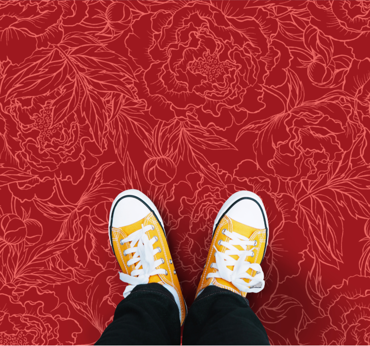 Floral Red Pattern flower vinyl rug - TenStickers