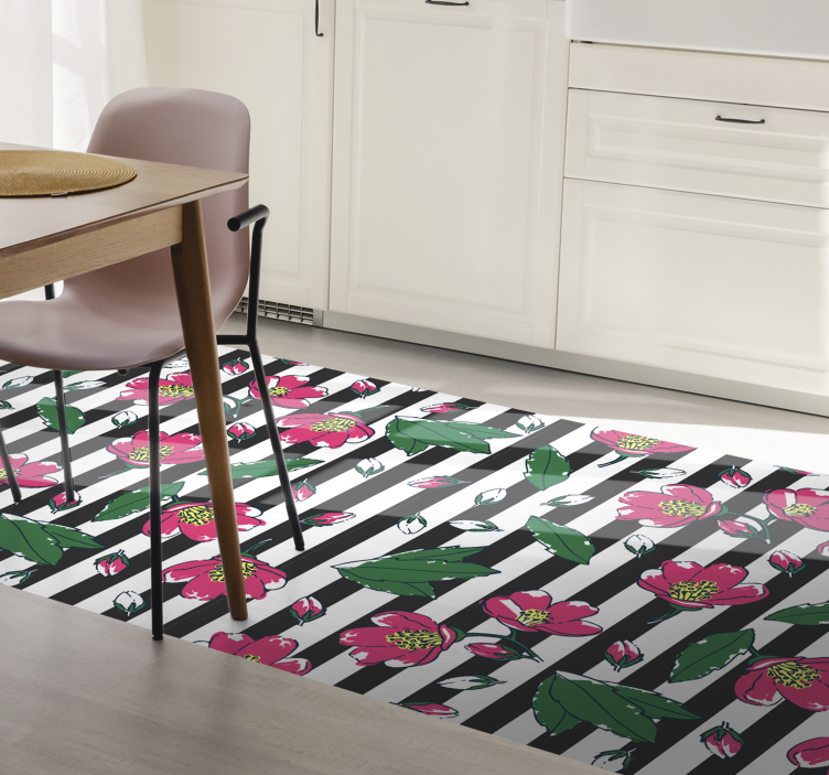 Floral Striped Motif flower vinyl rug - TenStickers