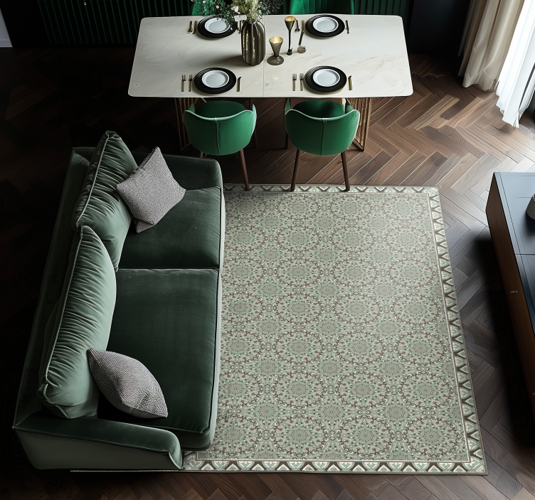 Floral tile pattern dining room vinyl rug - TenStickers