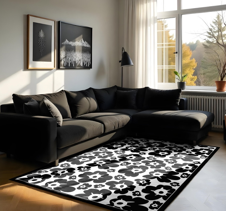 Flower vinyl rug black poppy - TenStickers