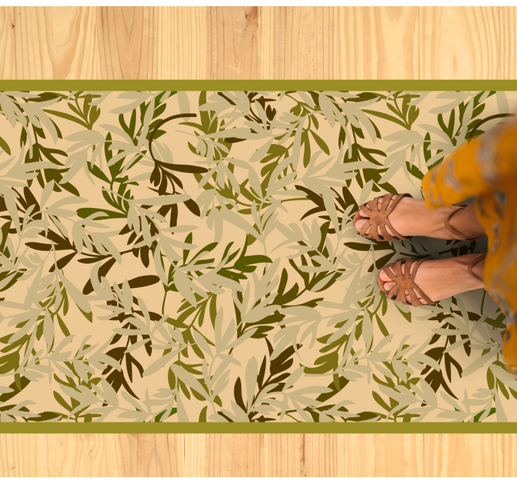 Foliage green motif flower vinyl rug - TenStickers