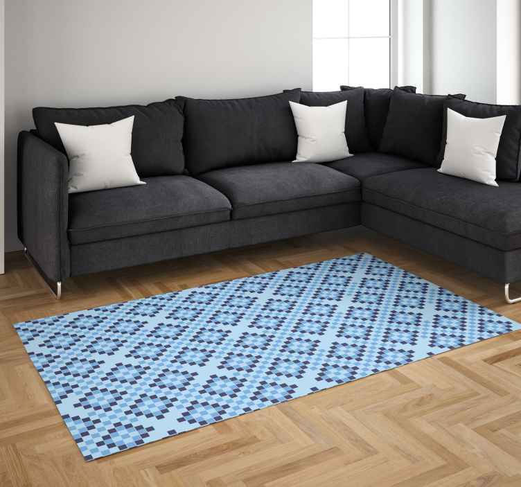 Geometric Blue Pixel Pattern geometric vinyl rug - TenStickers