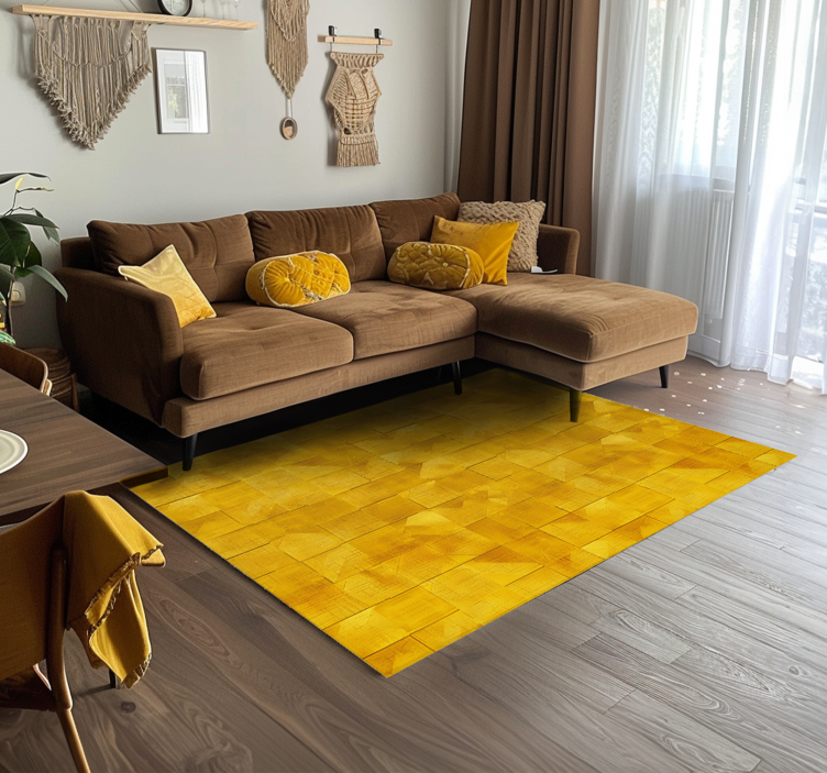 Geometric squares  yellow vinyl rug - TenStickers