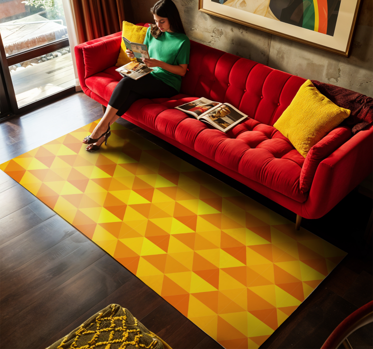 Geometric triangles design  yellow vinyl rug - TenStickers
