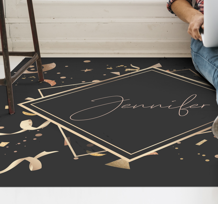 Gold confetti with name teenager vinyl rug - TenStickers