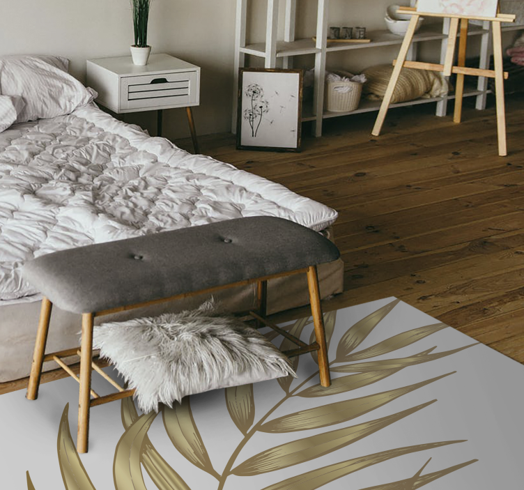 Golden Foliage Pattern flower vinyl rug - TenStickers