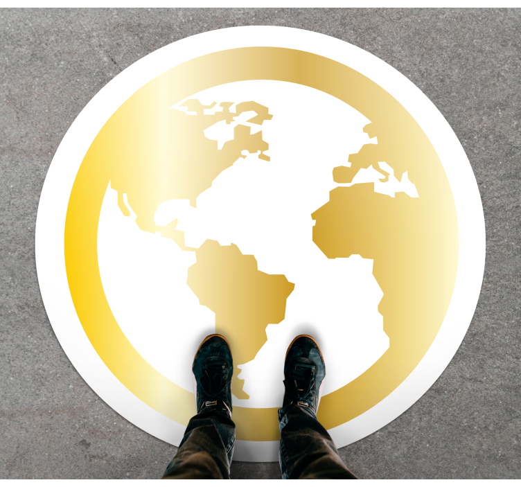 Golden Globe Motif world map vinyl rug - TenStickers