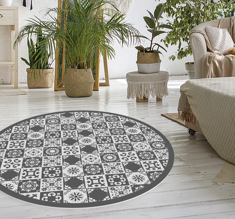 Gray and white Tiles vinyl bedroom rug - TenStickers