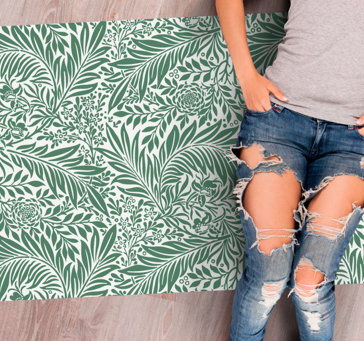 Green Foliage Pattern flower vinyl rug - TenStickers