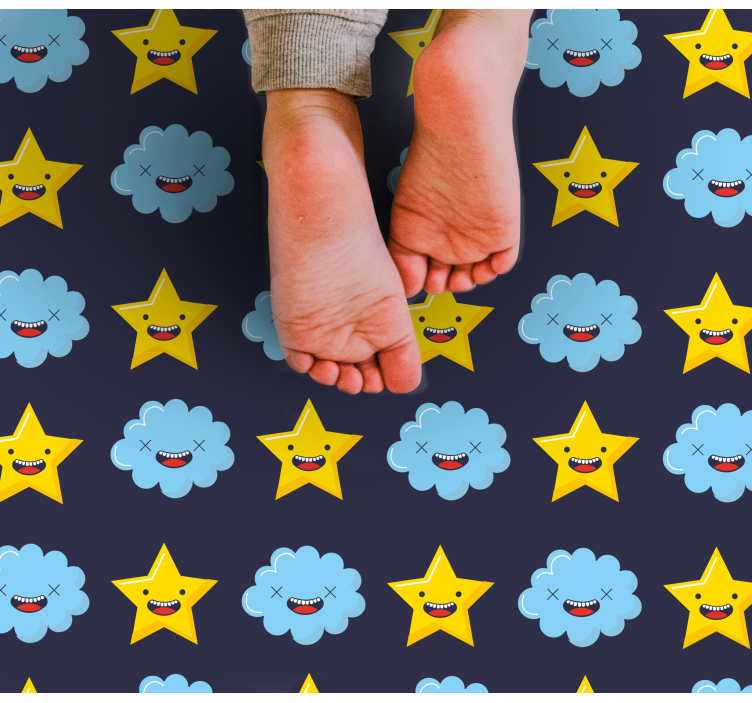 Cheerful Celestial Clouds star vinyl rug - TenStickers