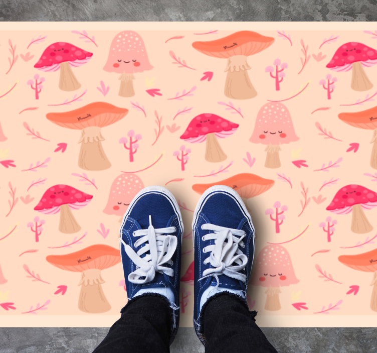 Happy classical mushrooms flower vinyl rug - TenStickers