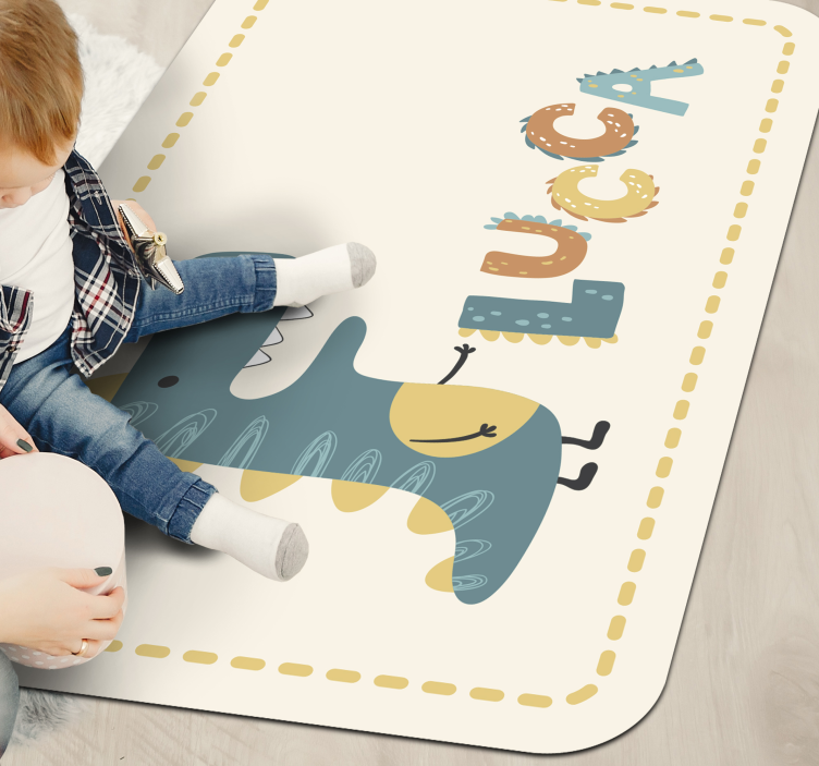 happy dinosaur with personalised name rug - TenStickers