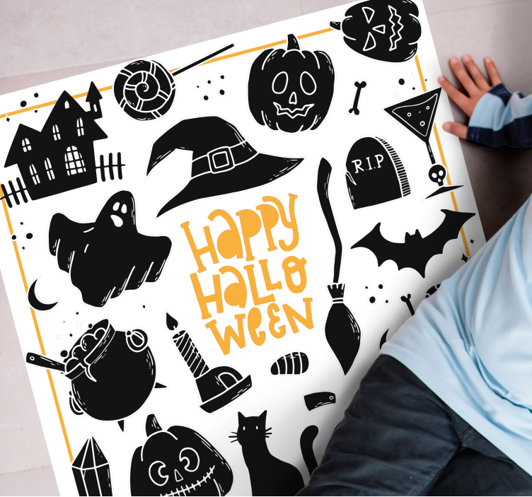 Happy Halloween black doodles circular rug - TenStickers