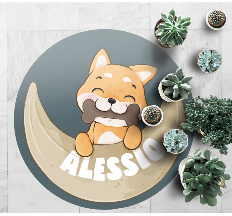 Puppy with bone and name vinyl rug - TenStickers