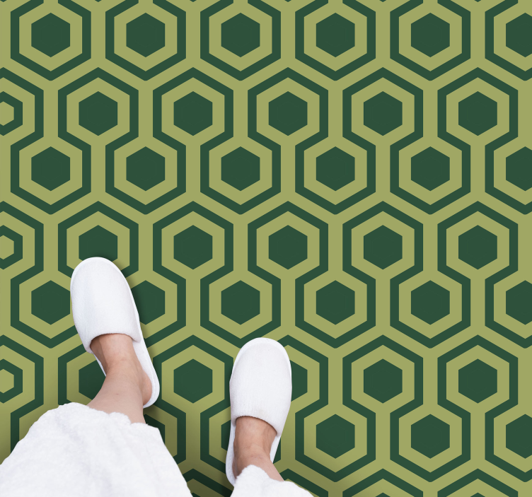 Hexagonal green elements geometric vinyl rug - TenStickers