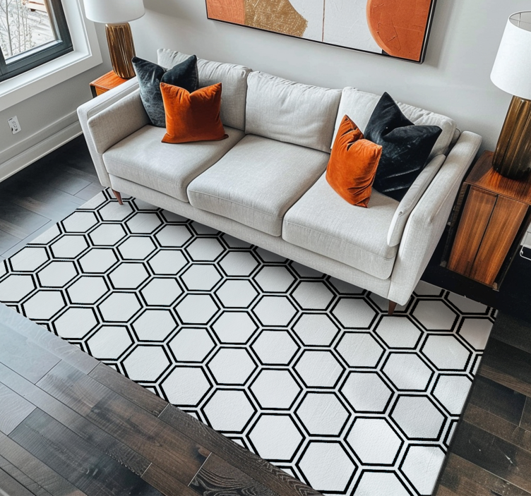 Hexagonal pattern white vinyl rug - TenStickers