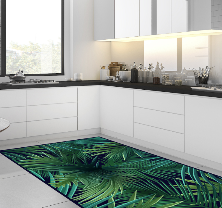 Intense Monstera leaves kitchen floor tiles - TenStickers