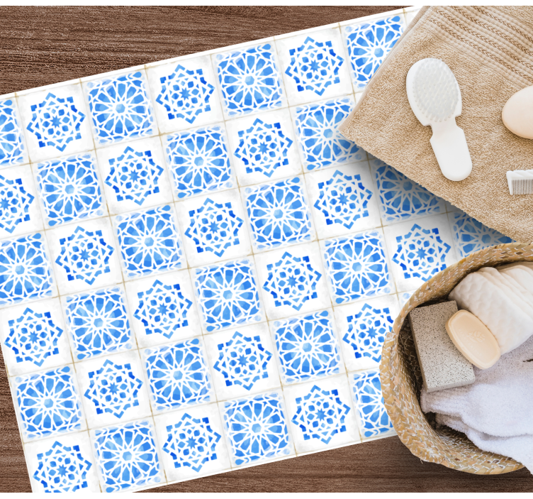 Intricate Blue Patterns tile vinyl rug - TenStickers