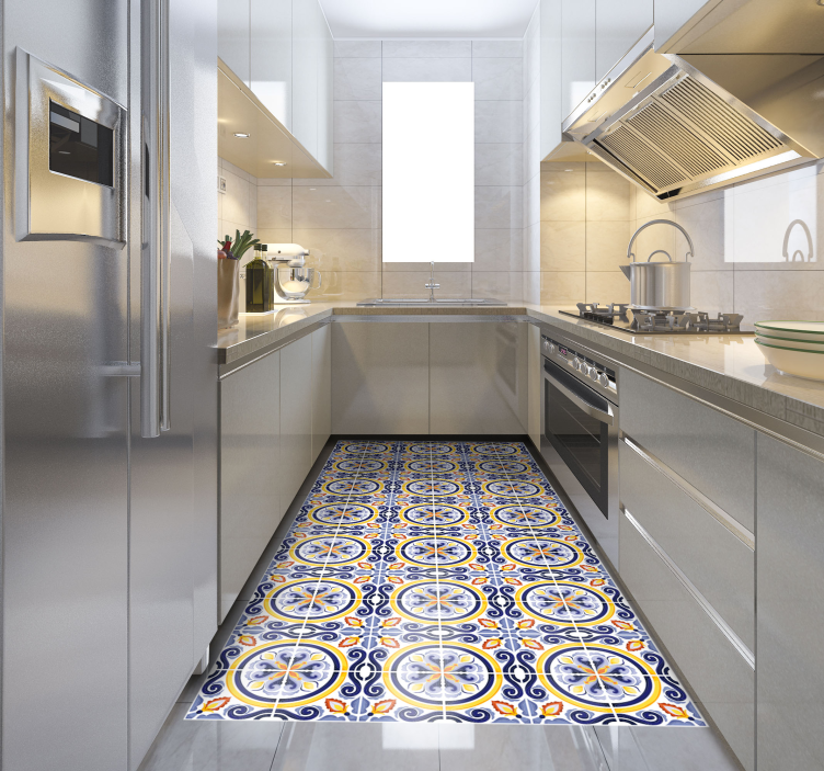 Intricate Mediterranean Motif tile vinyl rug - TenStickers