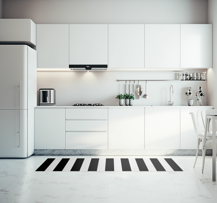 Kitchen black and white stripes vinyl rug - TenStickers