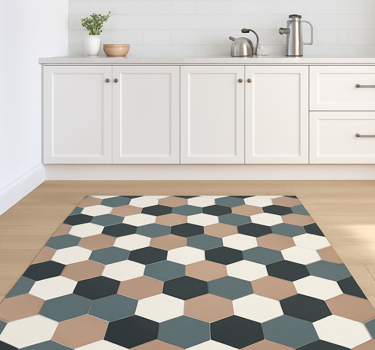 Kitchen vinyl rug with modern hexagonal design - TenStickers