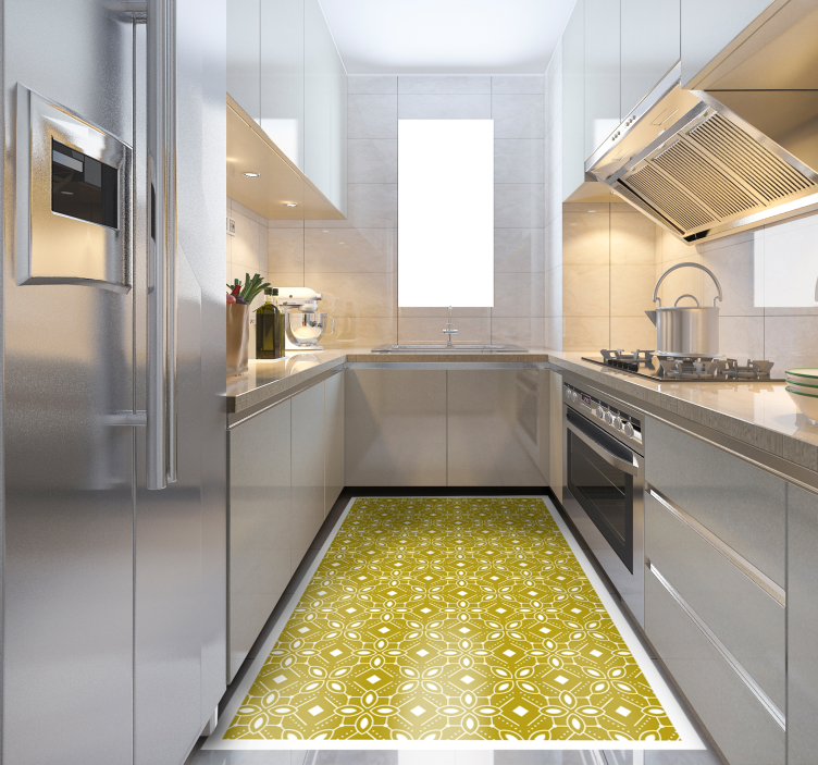 kitchen vinyl rug yellow squares tile carpet - TenStickers