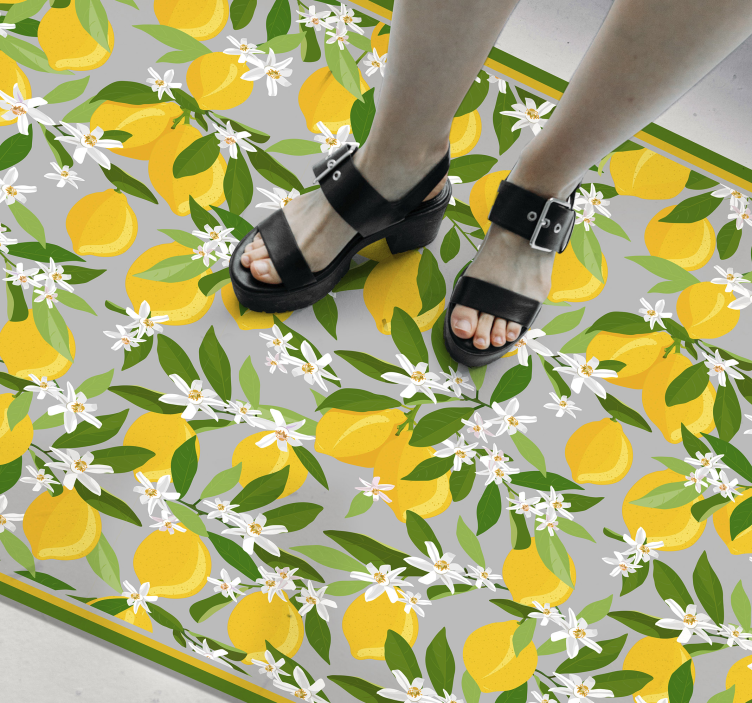Lemon Blossom Motif kitchen vinyl rug - TenStickers