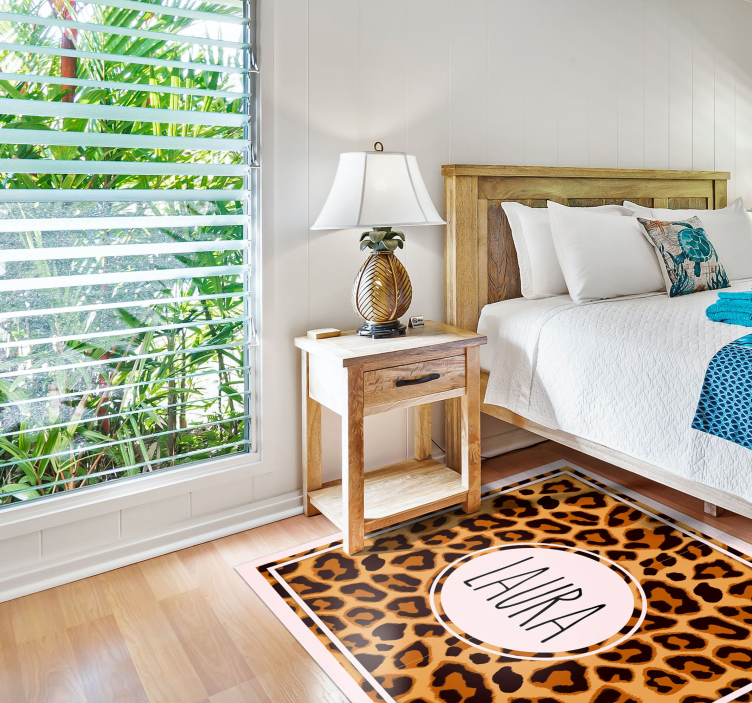 Leopard pattern with name teenager vinyl rug - TenStickers