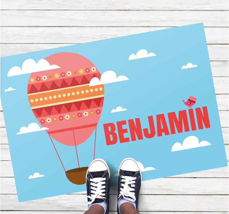 Red air balloon with name vinyl rug - TenStickers