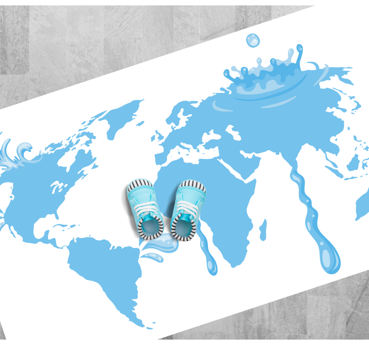 Blue water design world map vinyl rug - TenStickers