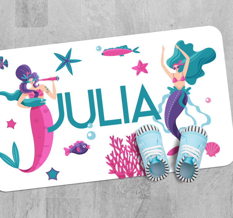 Mermaid adventure with name vinyl rug - TenStickers