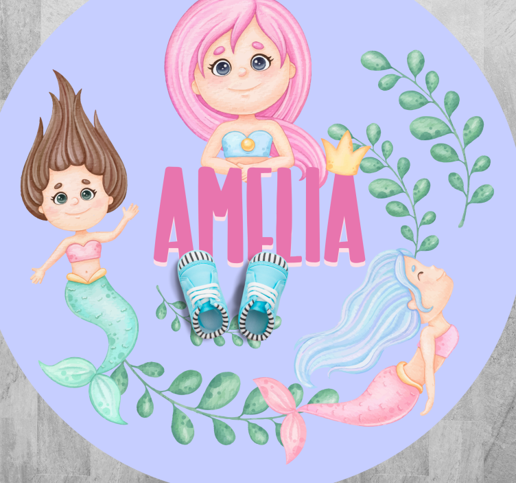 Mermaid friends with name vinyl rug - TenStickers