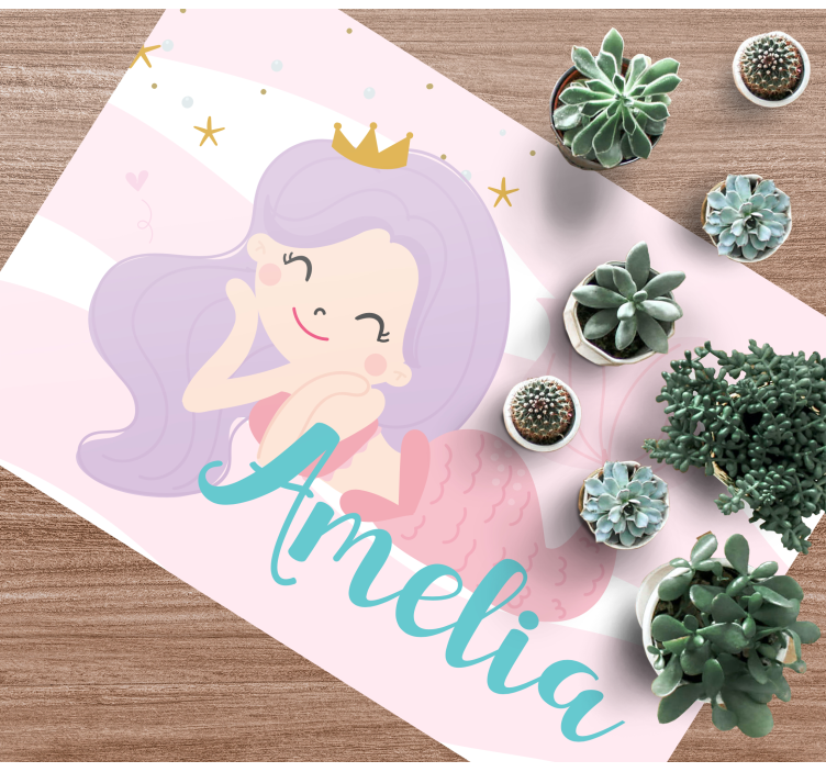 Mermaid princess  with name vinyl rug - TenStickers