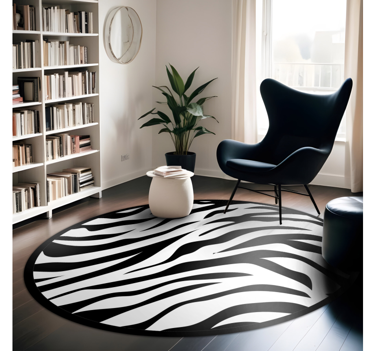Zebra Stripe Circular Design animal print vinyl rug - TenStickers