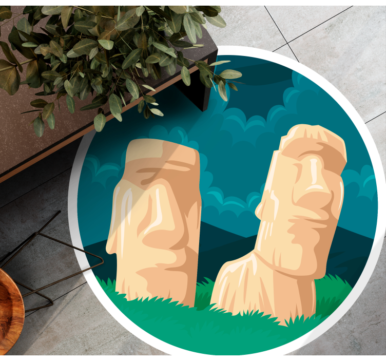Moai Statues Silhouette world map vinyl rug - TenStickers